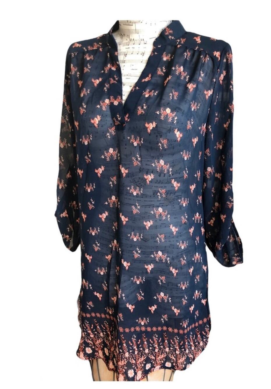 Rue21 Sheer Blue floral print Tunic Dress size Small NEW